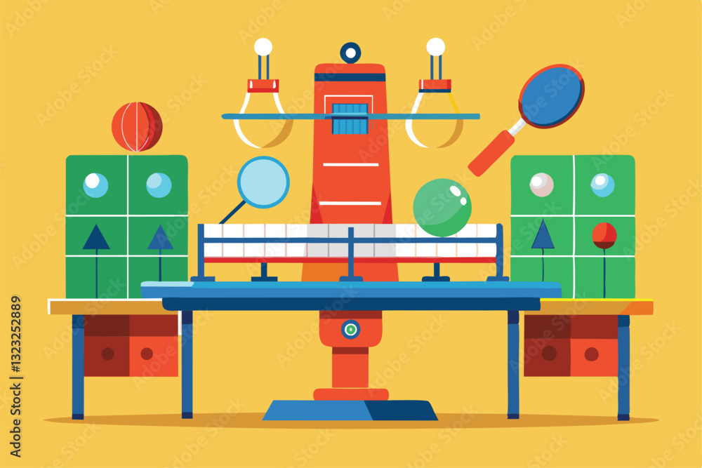 Poster a vibrant setup with a customizable table tennis layout and playful decor, creating an inviting spac