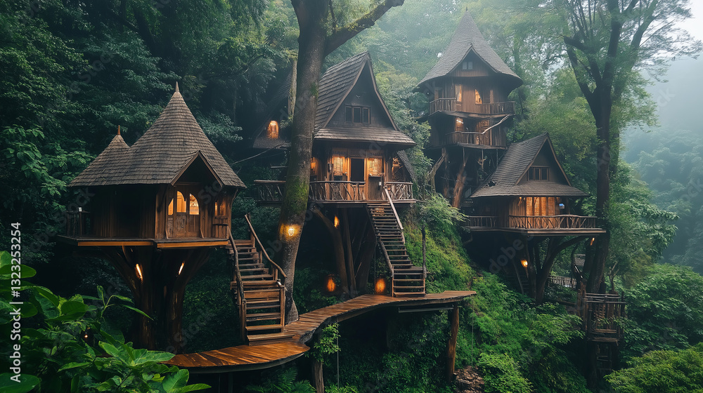 Poster A treehouse village hidden deep within an enchanted jungle.