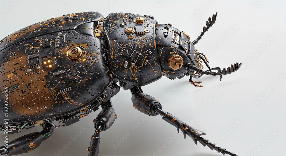 Poster futuristic cyber bug robot with mechanical elements . generative ai