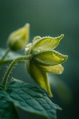 Fresh Immature Green Tomatoes Growing Against Natural Background Close Up Detail