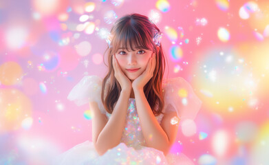 頬に手をあてる女性のポートレート