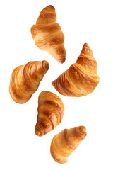 Croissants levitation isolated on transparent background.