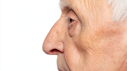 Fototapeta premium Elderly man with wrinkles, using the side for copy space.