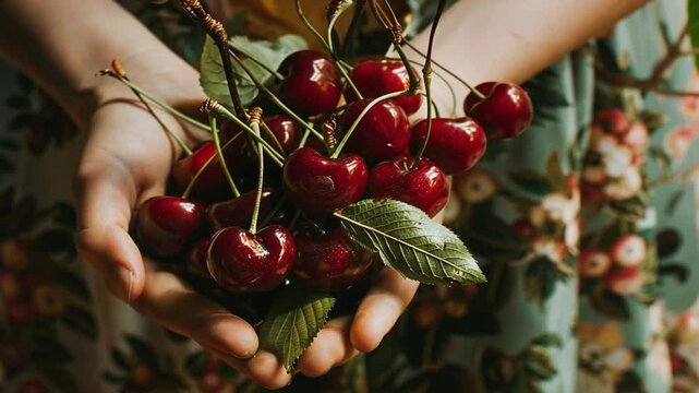 H&auml;nde halten frisch geerntete Kirschen