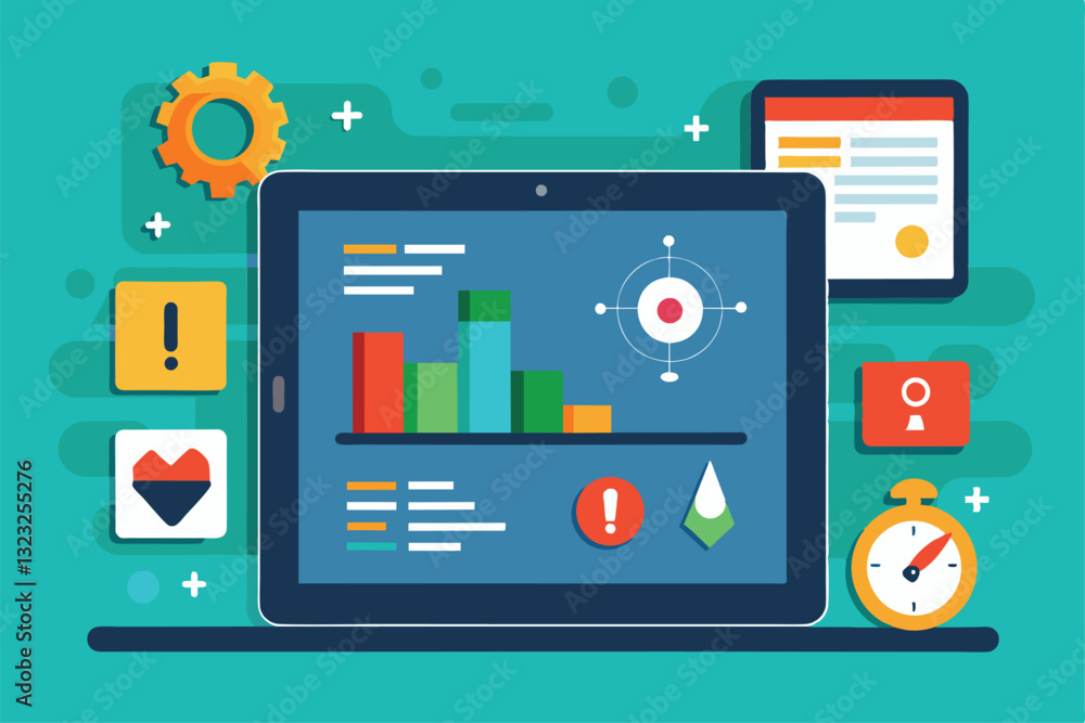 Aufkleber evaluating tablet performance metrics through various data visualizations and monitoring application