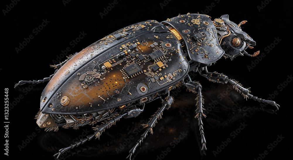 Poster futuristic cyber bug robot with mechanical elements . generative ai