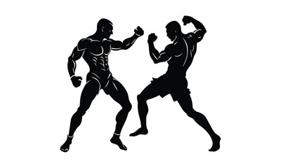 Fototapeta premium Combat Silhouette Dynamic Fighting Action Scene