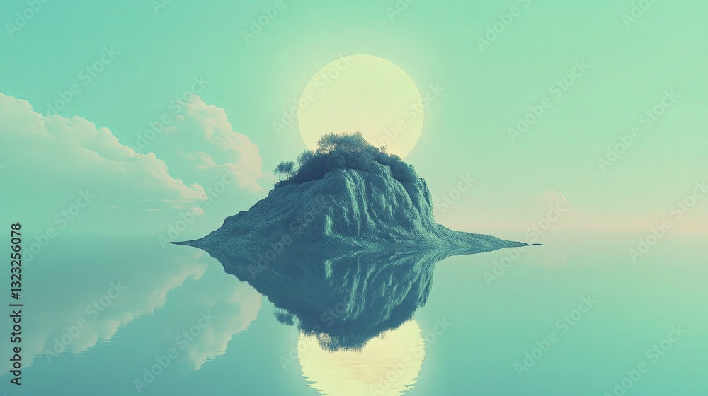 Aufkleber A surreal image of an island floating on an infinite ocean.