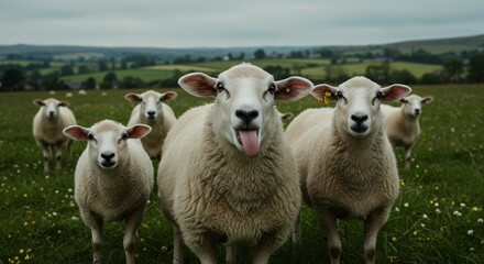 Fototapeta premium Funny Sheep, Playful and Goofy Farm Animals