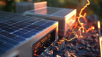 Close-up of solar panels with a backup power system for sustainable energy solutions and resilience.