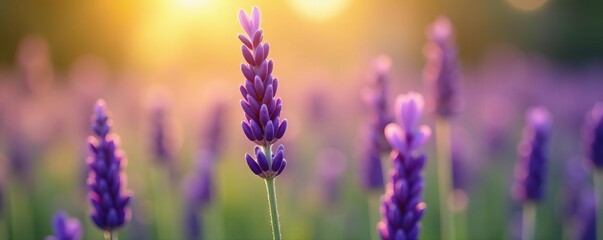 Obraz premium Close-up of purple lavender flower blooming in sunlight, lavender, bloom