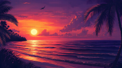 dusk with intense fiery shades of orange pink and purple stretching across the horizon 