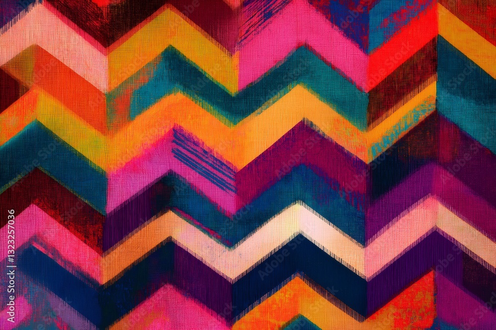 Aufkleber colorful zigzag patterns creating a vibrant and textured design, featuring bold geometric shapes and