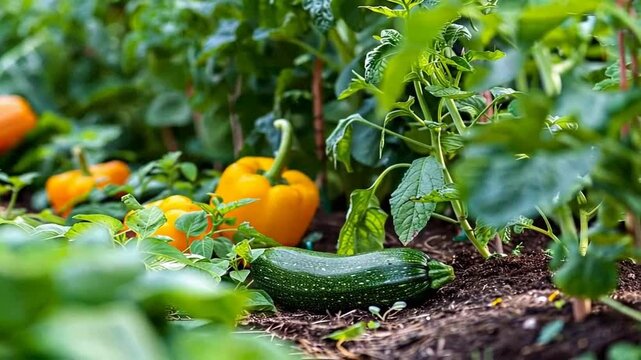 Zucchini und Paprika wachsen auf fruchtbarem Boden