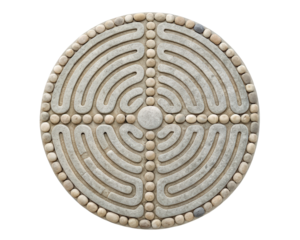 Circular stone labyrinth on a transparent background