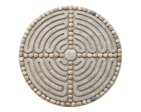 Circular stone labyrinth on a transparent background