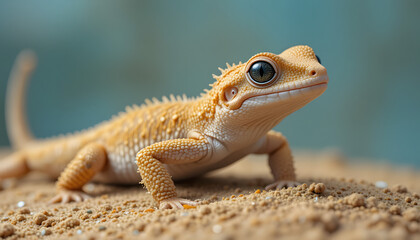 sand gecko stenodactylus petri basking in the sand in close up generative ai