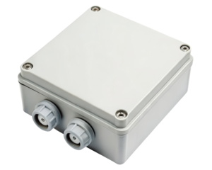 Gray plastic electrical box on a transparent background