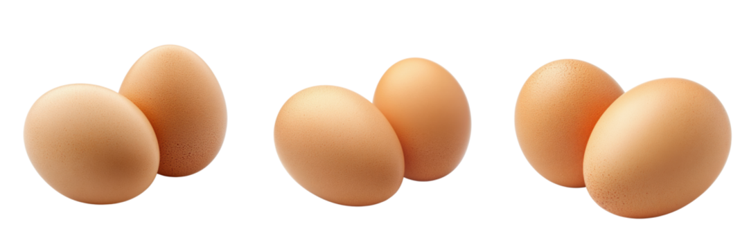 A Set of Fresh Brown Chicken Eggs Placed Together Isolated on Transparent Background