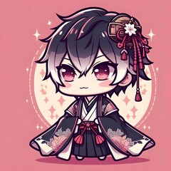 Cute Anime Girl in Traditional Kimono 