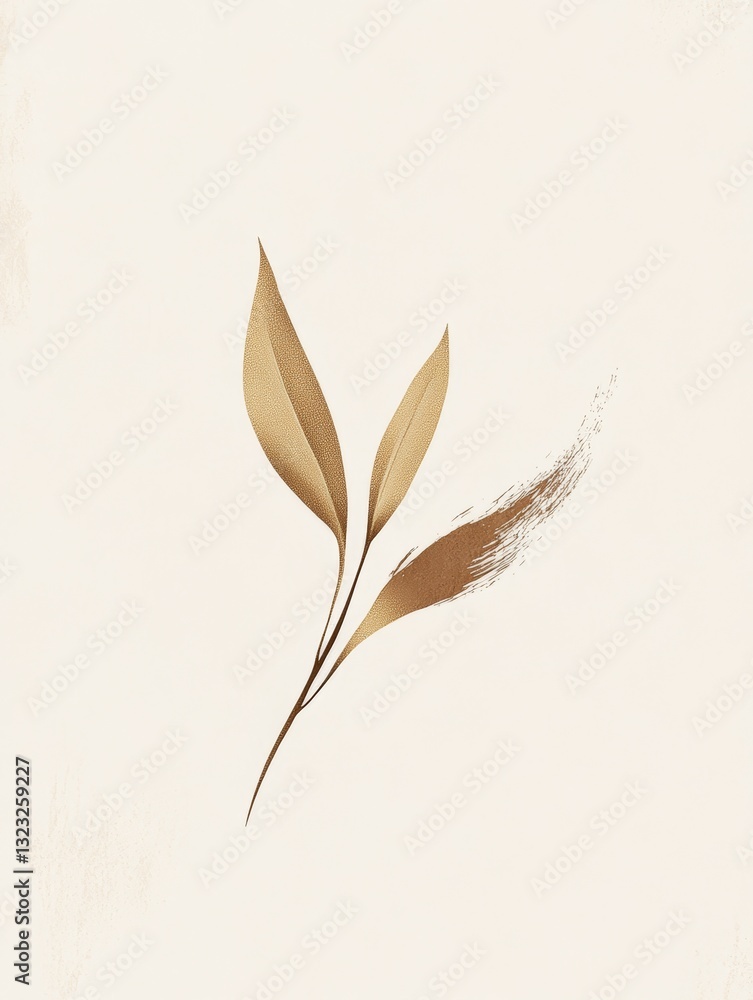Aufkleber minimalistic graphic design featuring a small golden leaf icon paired with elegant serif text for si