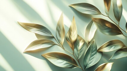 Minimalist Modern Green and Gold Foliage Pattern with Clean Lines and Natural Elements