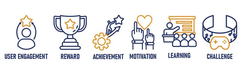 Gamification banner web icon vector illustration concept with icon of user engagement, reward, achievement, motivation, learning, and challenge