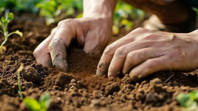 H&auml;nde pflanzen Samen in die dunkle Erde