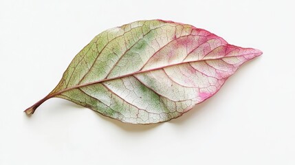 Obraz premium Small dry cranberry leaf with watercolor effect, green and autumn colors, sharp edges on white background