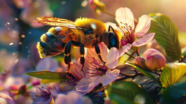 Biene sammelt Nektar auf einer Bl&uuml;te im Garten