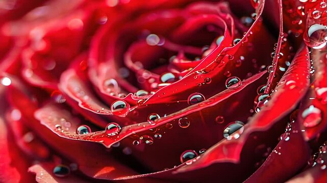 Rote Rosenbl&auml;tter mit frischen Regentropfen bedeckt