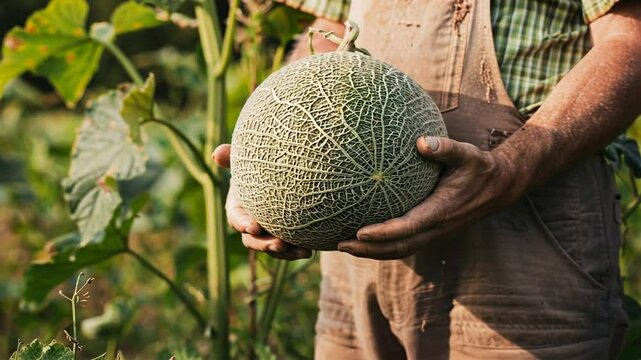 H&auml;nde halten eine frisch geerntete Honigmelone