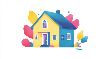Simple cute colourful house artwork with white background