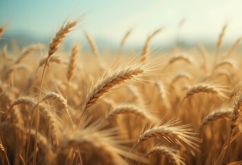 Fototapeta premium Golden Harvest: Ripe Wheat Field Bathed in Soft Morning Light