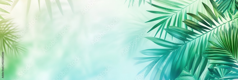 Fototapete fresh tropical background with vibrant palm leaves creating an adventurous vibe and soft gradient pe