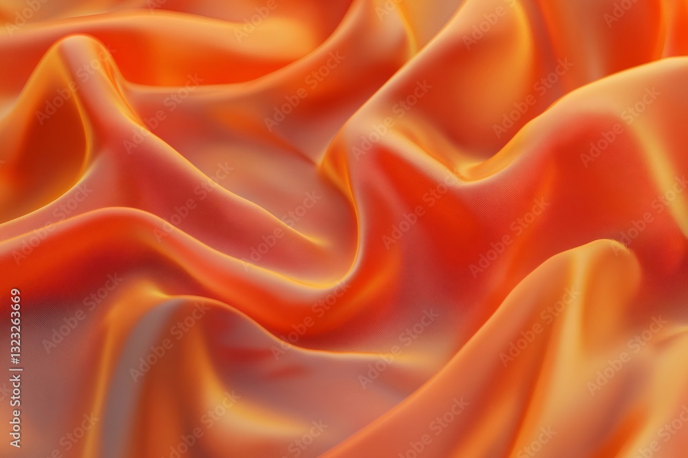 Poster smooth elegant orange fabric flowing and creating soft folds and waves, perfect for backgrounds and 