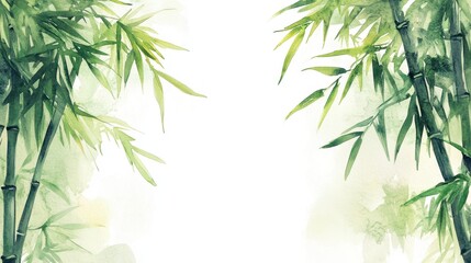 Obraz premium Watercolor of Green bamboo forest isolated on white background,hand drawn seamless bamboo pattern,Perfect for wallpapers,web page, surface textures, space for text.