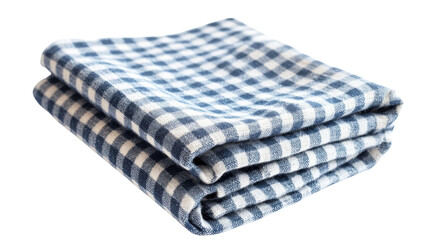 Folded blue and white checkered fabric on transparent background