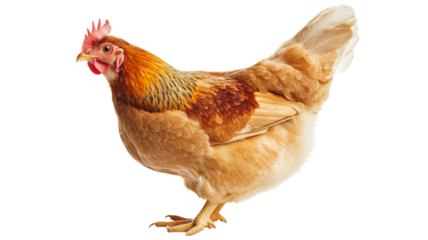 Brown hen standing on transparent background, poultry farming concept