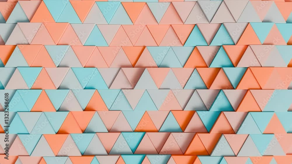 Wall mural abstract 3d geometric triangle pattern background video, funkcy retro colors, 4k seamless loop, wave
