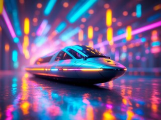 Futuristic Hovercraft with Neon Lights and Advanced Technology
