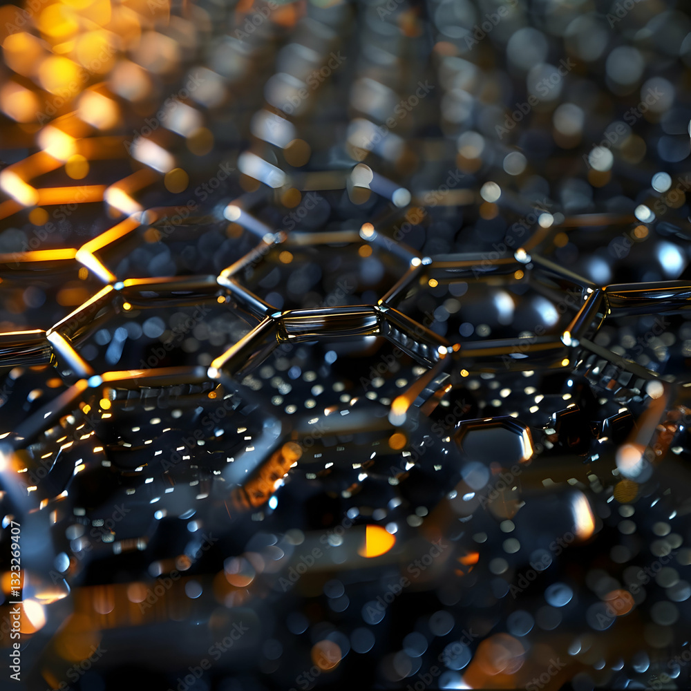 Poster futuristic hexagonal grid with glowing lights