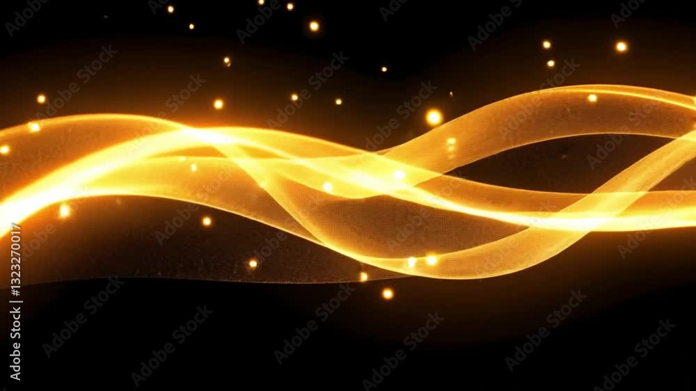 Poster glowing golden light waves and swirling particles create dynamic and magical atmosphere against dark