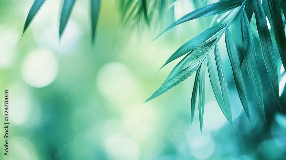 Aufkleber tropical greenery with blurred palm leaves in vibrant green and teal creating a fresh atmosphere for