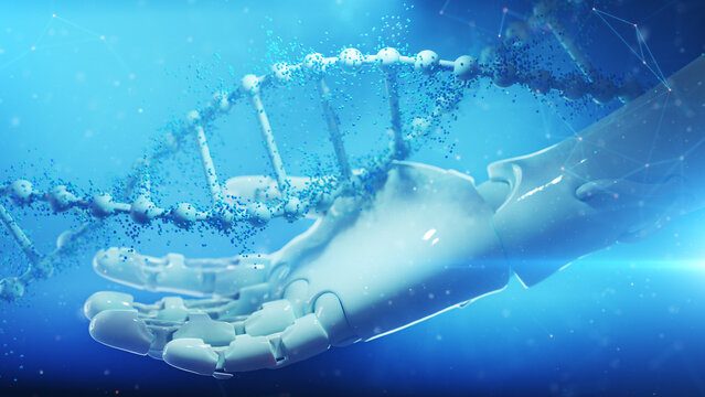 Android hand and molecule concept