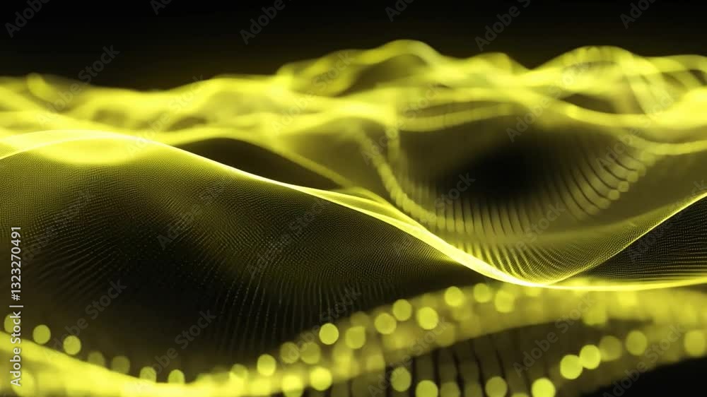 Poster dynamic digital wave pattern in vibrant yellow abstract and futuristic visual effect with flowing li