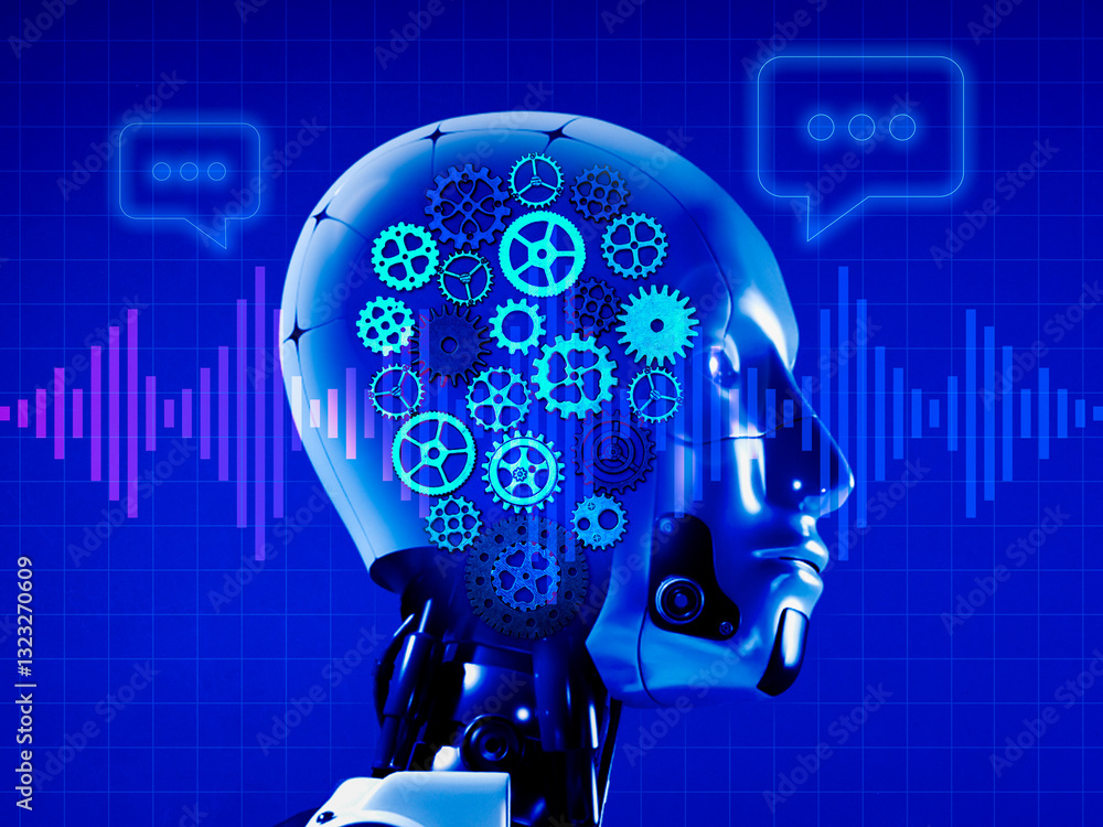 Aufkleber ai conversation for business concept, smart chat tools automation technology concept. gears and cogw
