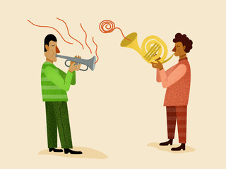 Cartoons playing musical instruments in studio