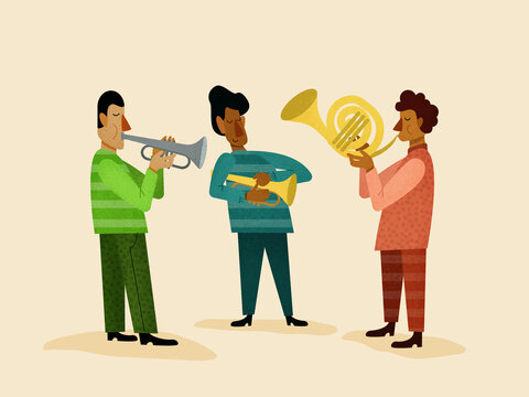 Cartoon men playing musical instruments