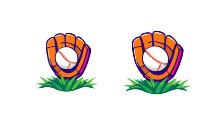 Sport blog, Bright vector illustration of baseball gloves holding a ball on grass for sports themes
